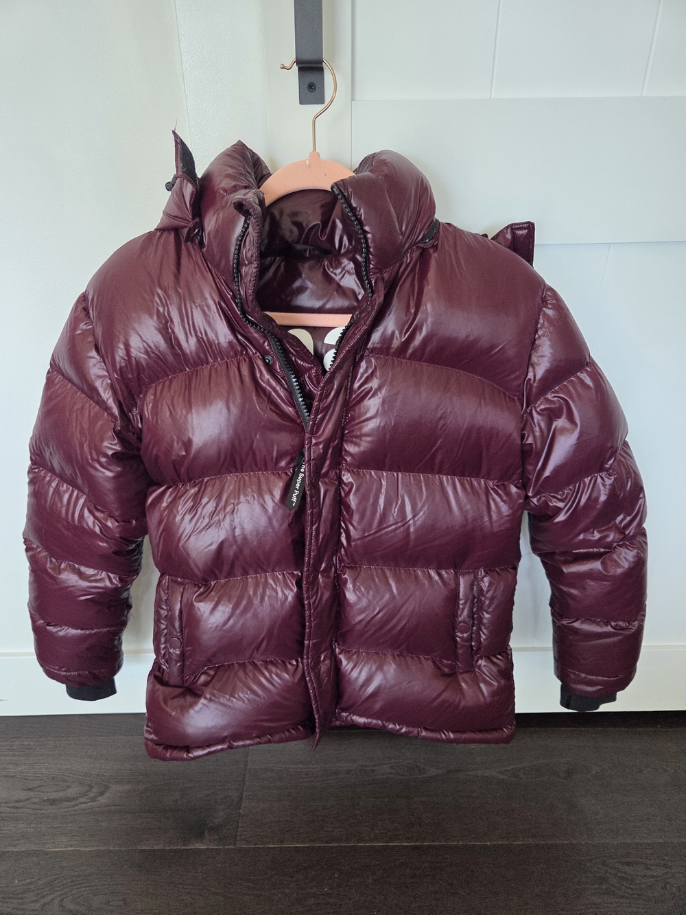 Aritzia Shiny Burgundy Quilted Puffer Jacket